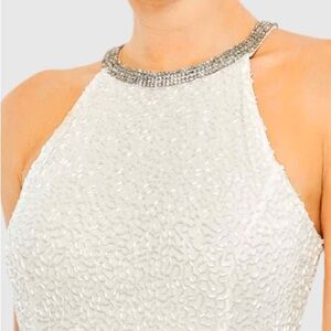 Mac Duggal Beaded Sleeveless High Neck Column‎ Gown WHITE SIZE 4 (93742)